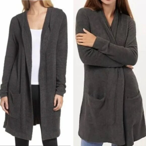 Barefoot Dreams Cozy Chic Lite Gray Hooded Cardigan Sweater nbnn - Picture 1 of 10